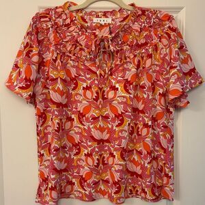 NWT THML ANTHROPOLOGIE Dalton Top Short Pink Orange Red Women’s Size Large
